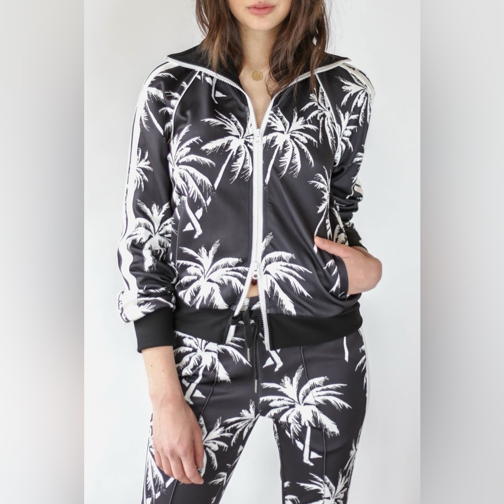 Pam & Gela Palm Tree Stand Collar Double Zipper Track Jacket - Picture 11 of 11